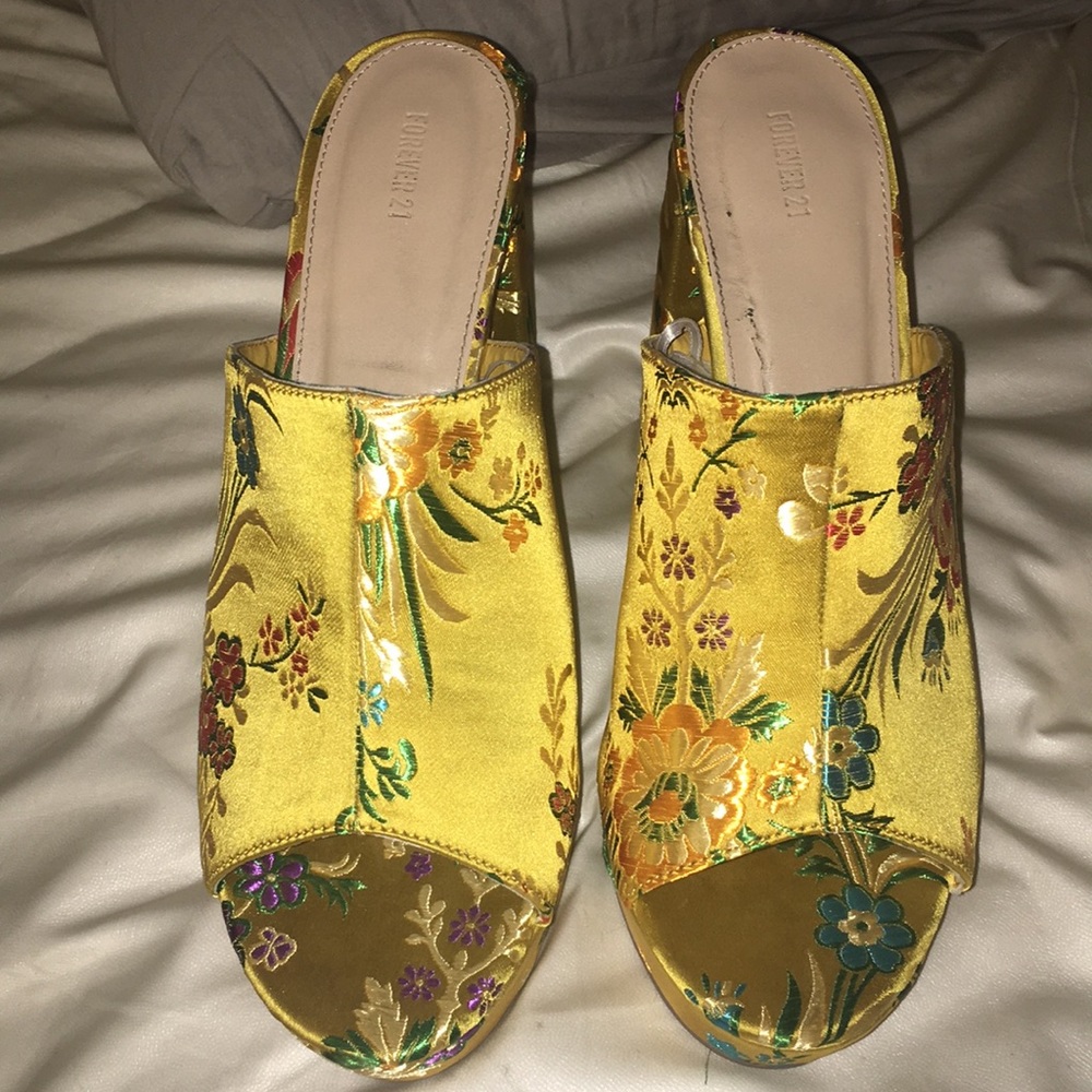 yellow satin heels